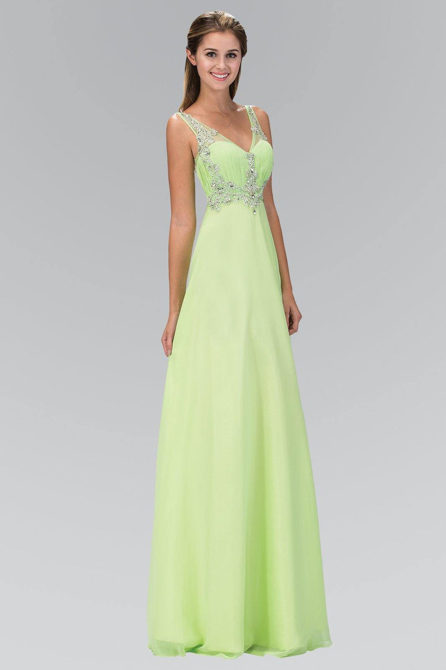 Prom Long Dress with Beaded Sheer Straps - The Dress Outlet Elizabeth K