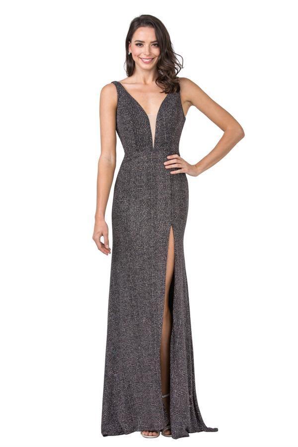 Prom Long Fitted Formal Sleeveless Metallic Dress - The Dress Outlet