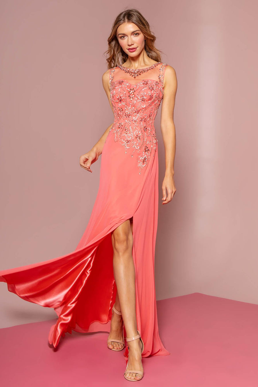 Prom Long Formal Beaded Chiffon Evening Dress - The Dress Outlet Elizabeth K