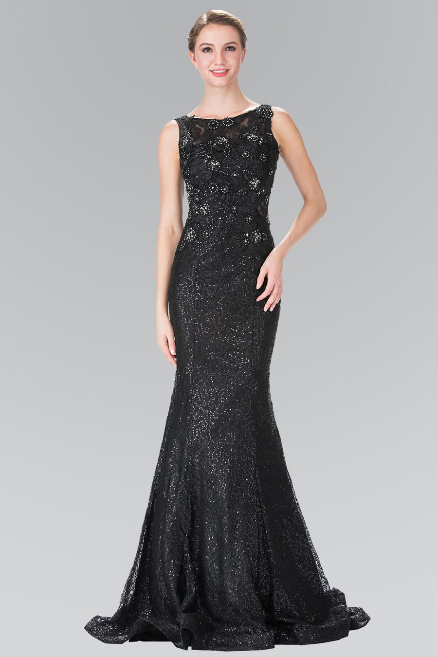 Prom Long Formal Dress Sequined Black Evening Gown - The Dress Outlet Elizabeth K