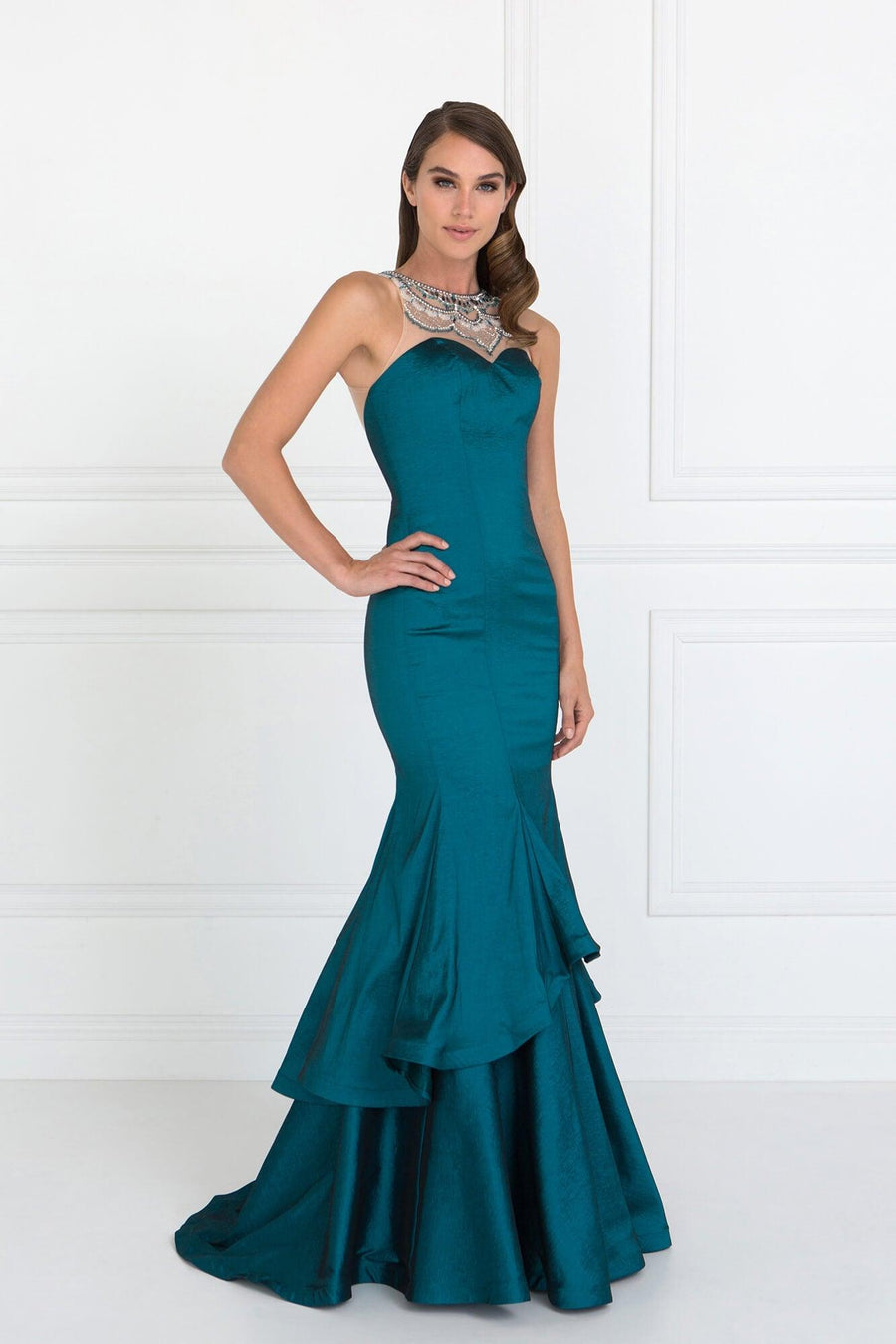 Prom Long Formal Dress with Two-Tier Skirt Evening Gown - The Dress Outlet Elizabeth K