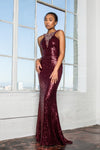 Prom Long Formal Fully Sequined Halter Evening Dress - The Dress Outlet Elizabeth K