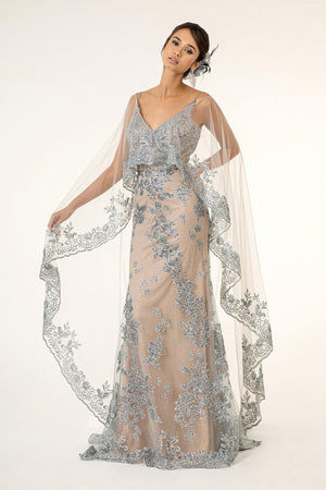 SERENA - Long Formal Elegant Evening Flowy Cape Sleeve Maxi Dress Gown –  GCGme