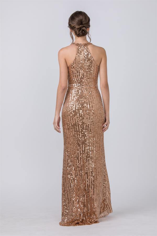 Prom Long Formal Halter Sequins Evening Gown - The Dress Outlet