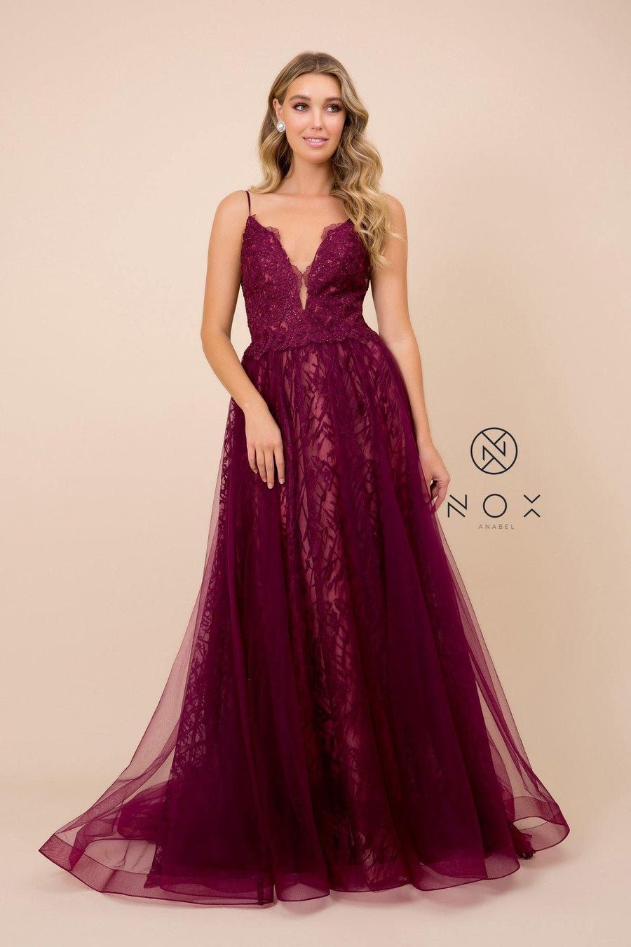 Prom Long Formal Spaghetti Straps Evening Dress - The Dress Outlet Nox Anabel