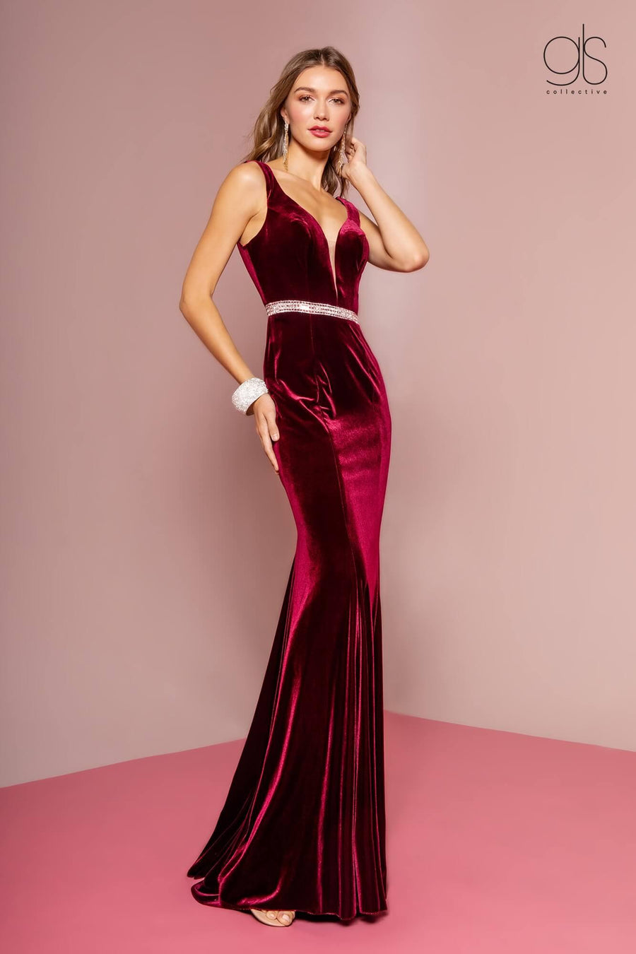 Prom Long Fitted Velvet Evening Dress - The Dress Outlet Elizabeth K