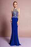 Prom Long Halter Dress Beaded Bodice Evening Gown - The Dress Outlet Elizabeth K