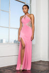 Prom Long Halter Evening Formal Gown with Side Slit - The Dress Outlet Elizabeth K