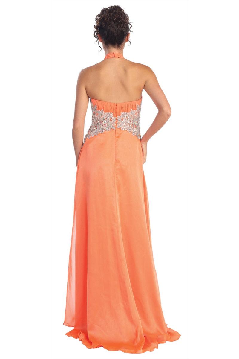 Prom Long Halter Neck Chiffon Evening Dress - The Dress Outlet Elizabeth K