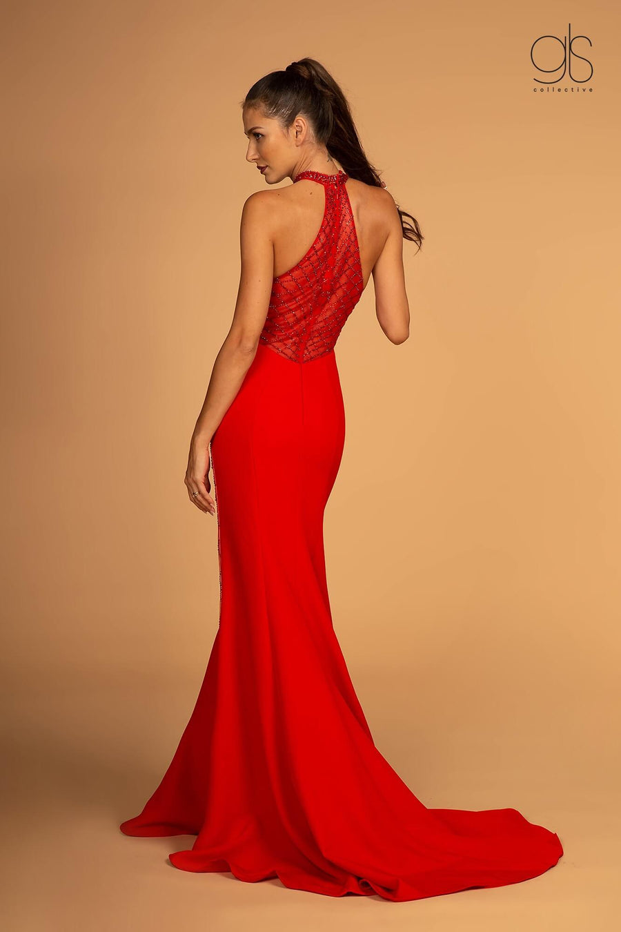 Prom Long Halter Plus Size Formal Evening Red Dress - The Dress Outlet Elizabeth K