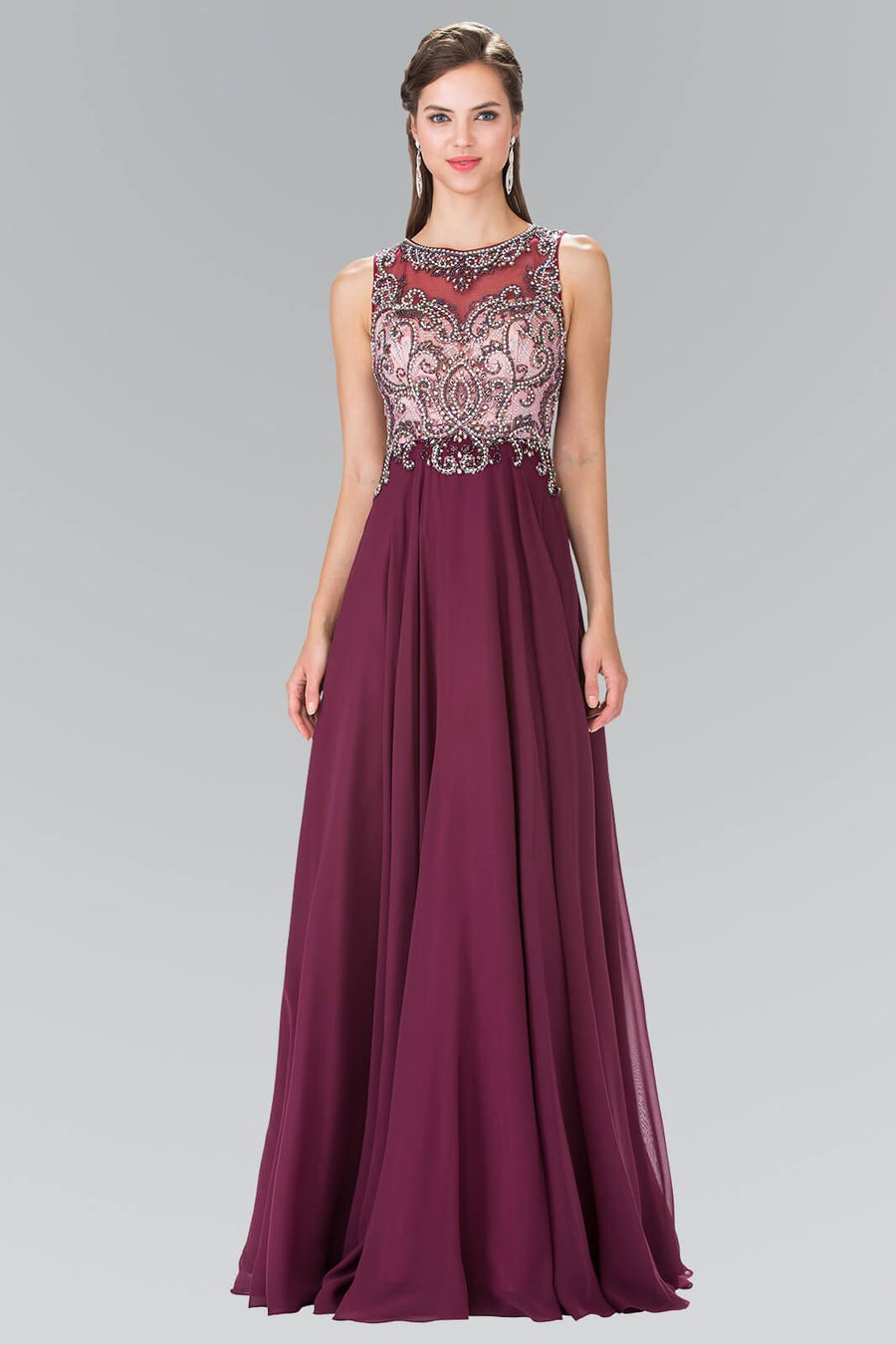 Prom Long Sleeveless Beaded Chiffon Evening Dress - The Dress Outlet Elizabeth K