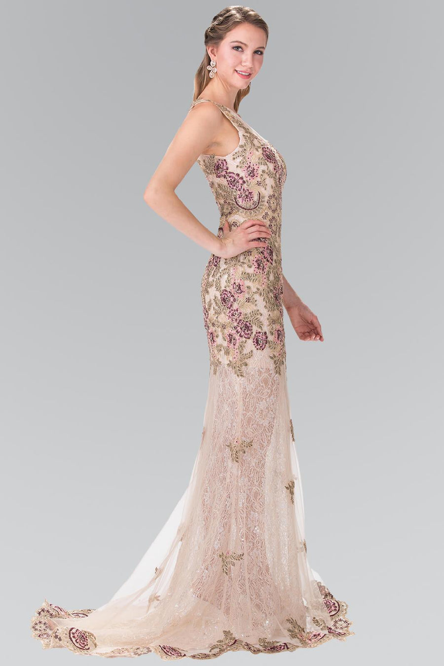 Prom Long Sleeveless Formal Floral Evening Dress - The Dress Outlet Elizabeth K