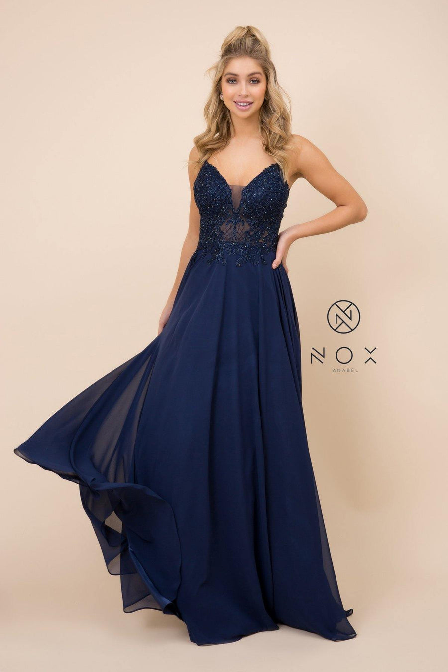 Prom Long Spaghetti Strap Formal Dress - The Dress Outlet Nox Anabel