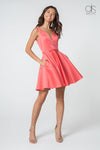 Prom Short Satin V-Neck Cocktail Dress with Pockets - The Dress Outlet Elizabeth K