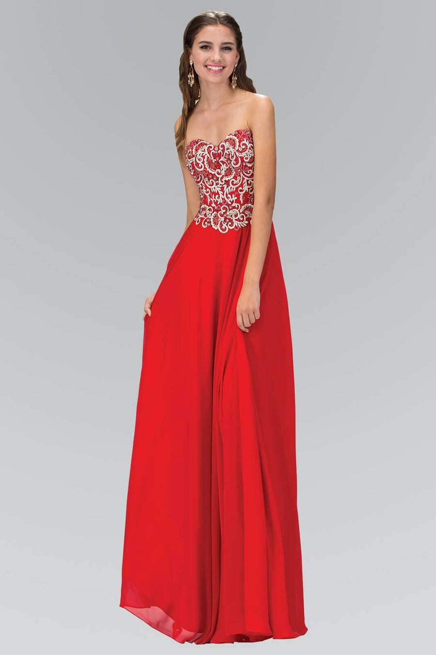 Prom Strapless Sweetheart Chiffon Evening Long Gown - The Dress Outlet Elizabeth K