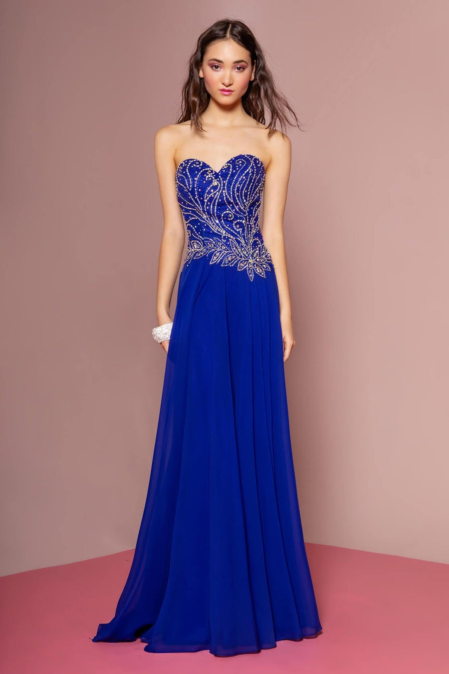 Prom Strapless Sweetheart Chiffon Long Dress - The Dress Outlet Elizabeth K