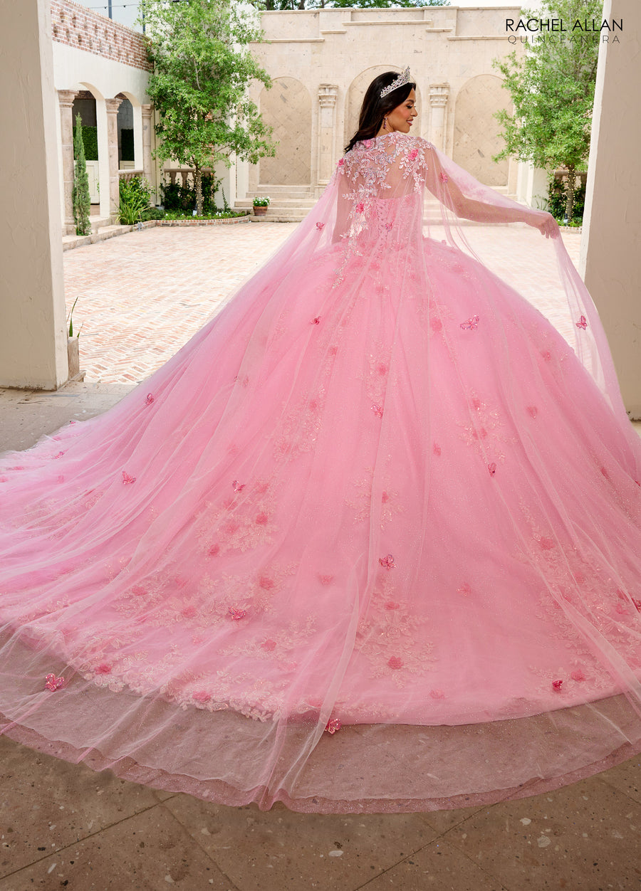 Long Applique Ball Gown Cape Only Pink