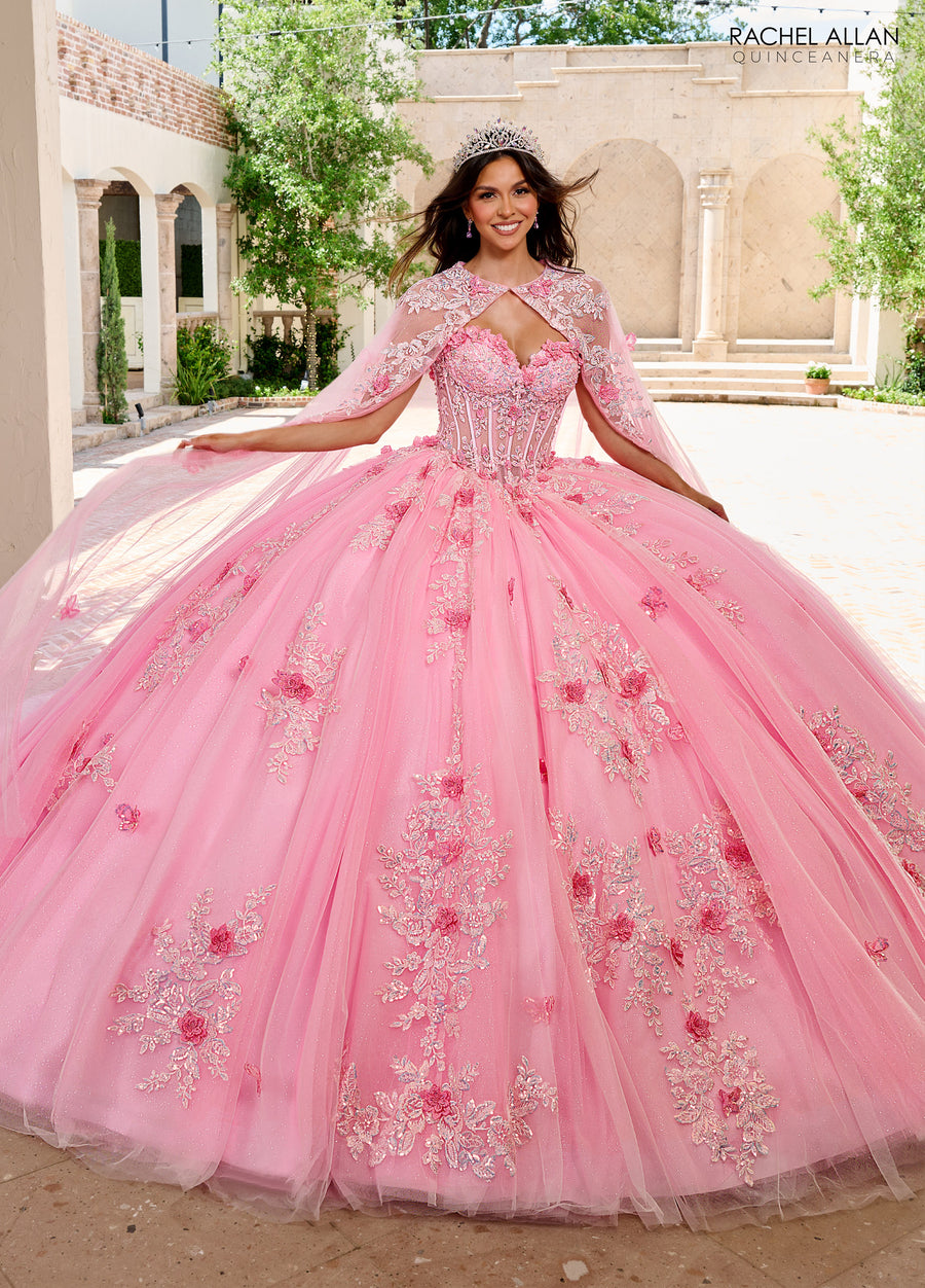 Long Applique Ball Gown Cape Only Pink