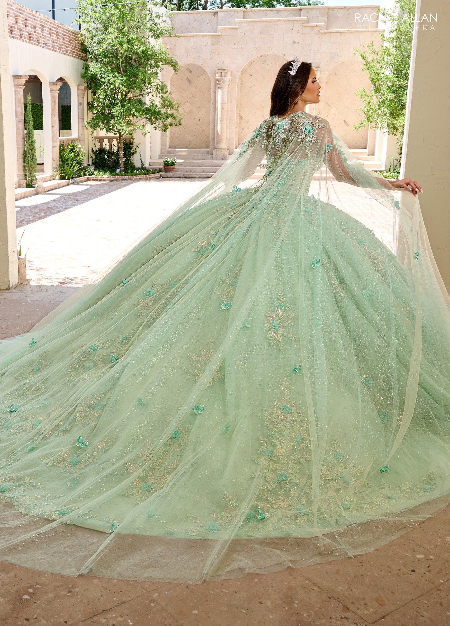 Long Applique Ball Gown Cape Only Sage Mint