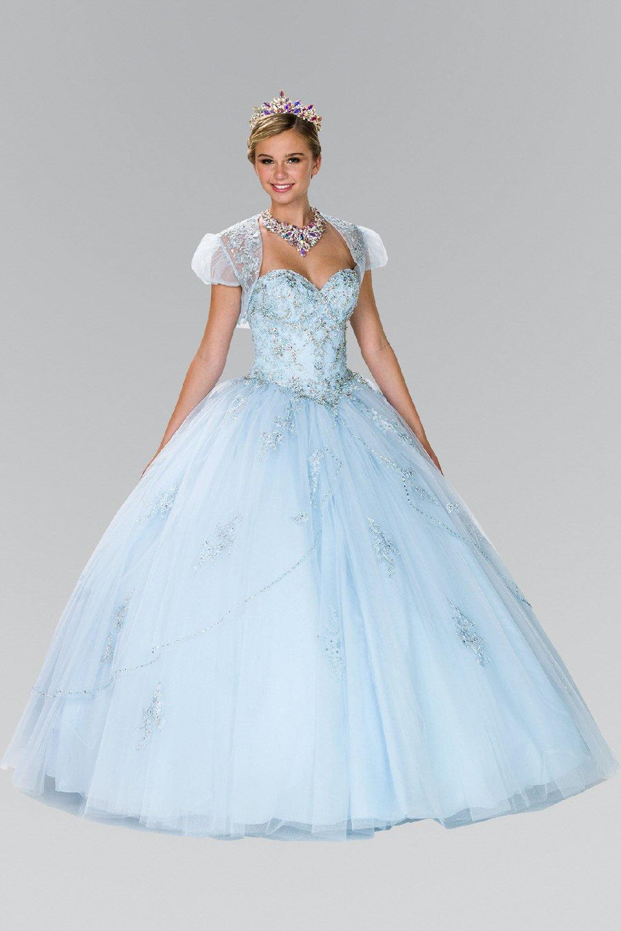 Quinceanera Embellished Tulle Quinceanera Dress with Bolero - The Dress Outlet Elizabeth K