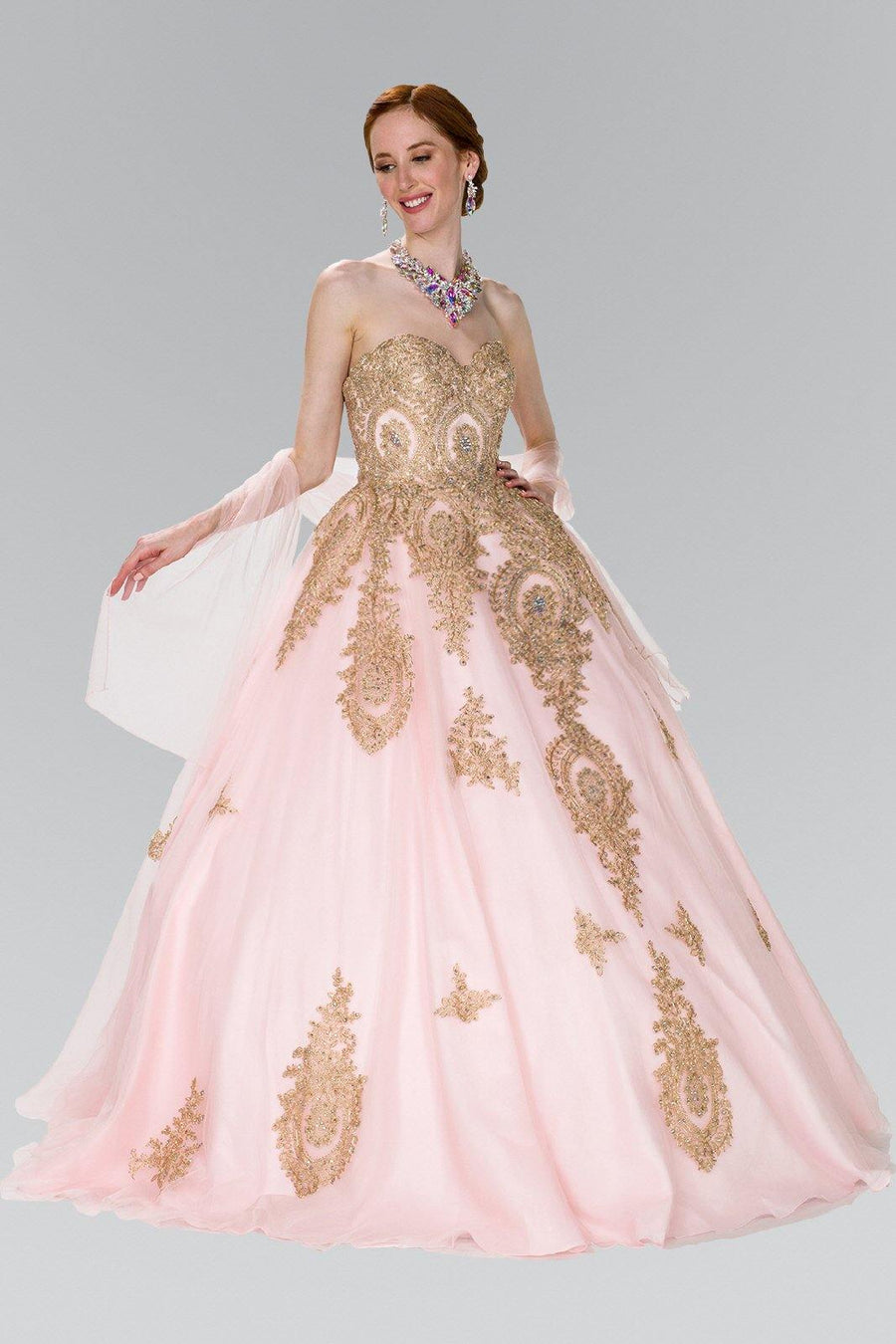 Quinceanera Sweetheart Ball Gown with Embroidery and Beads - The Dress Outlet Elizabeth K