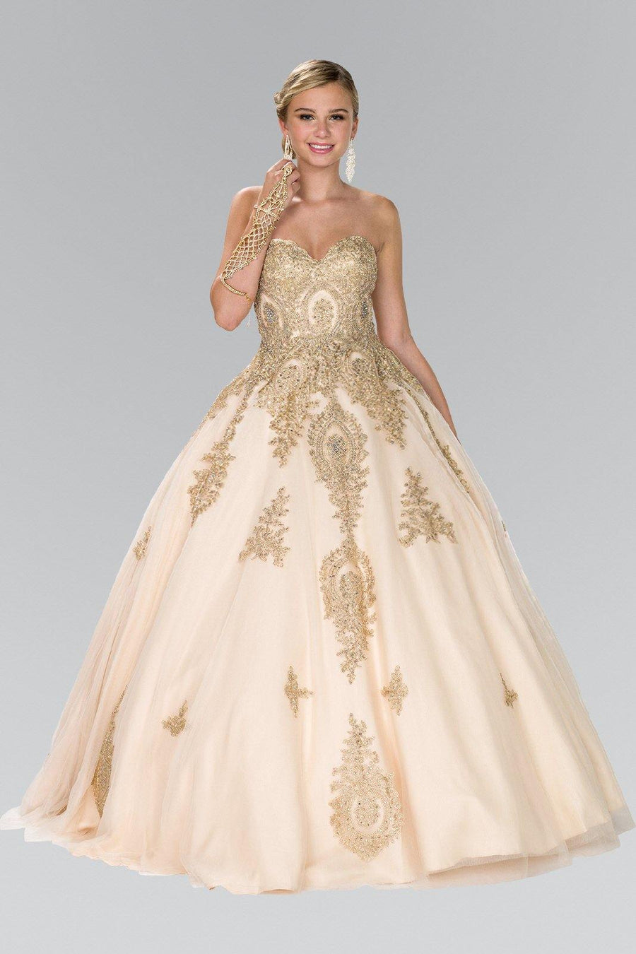 Quinceanera Sweetheart Ball Gown with Embroidery and Beads - The Dress Outlet Elizabeth K