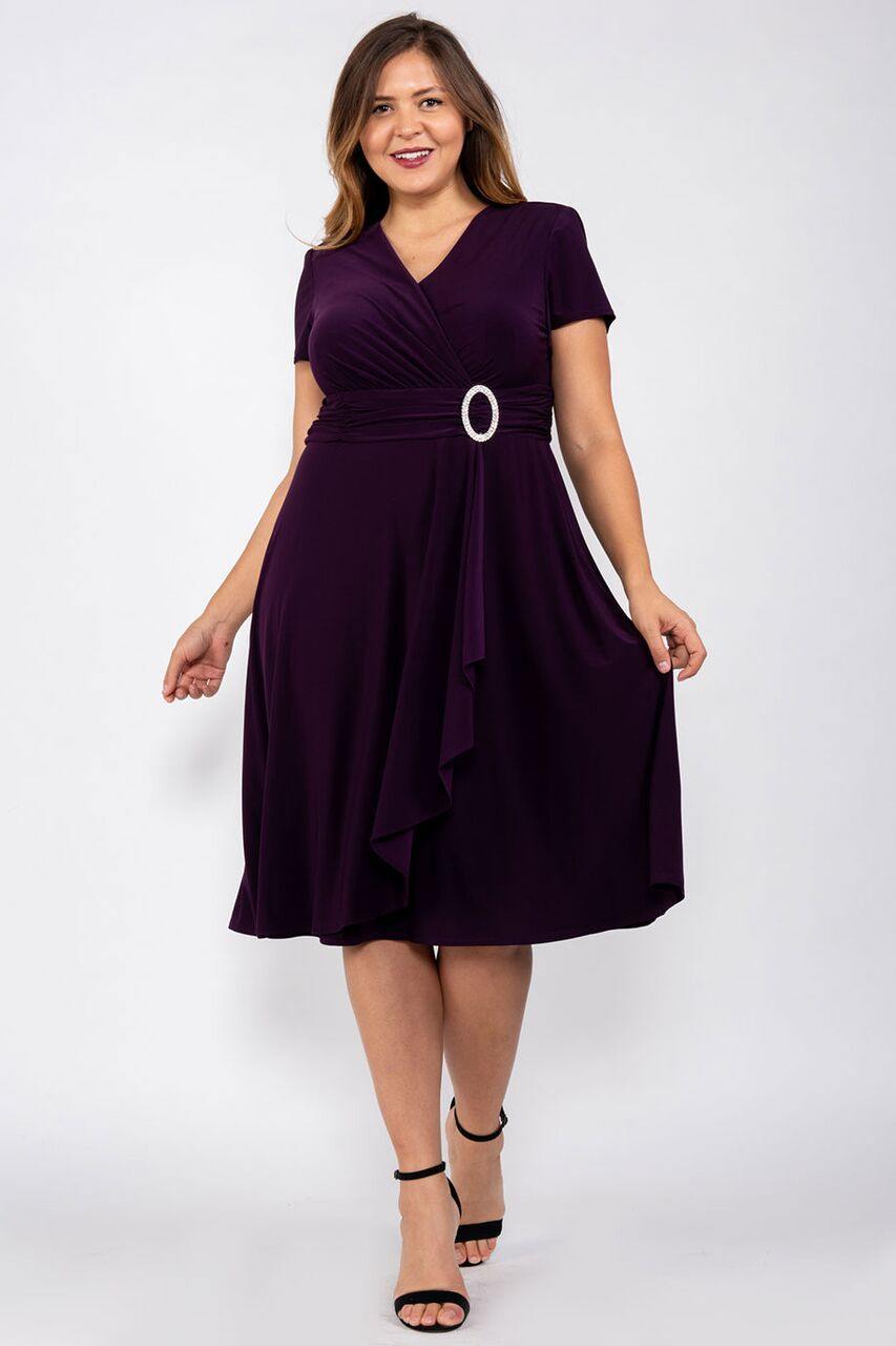 R&M Richards Short Plus Size Dress Plum