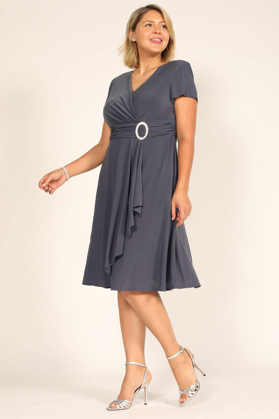 R&M Richards Short Plus Size Dress Charcoal