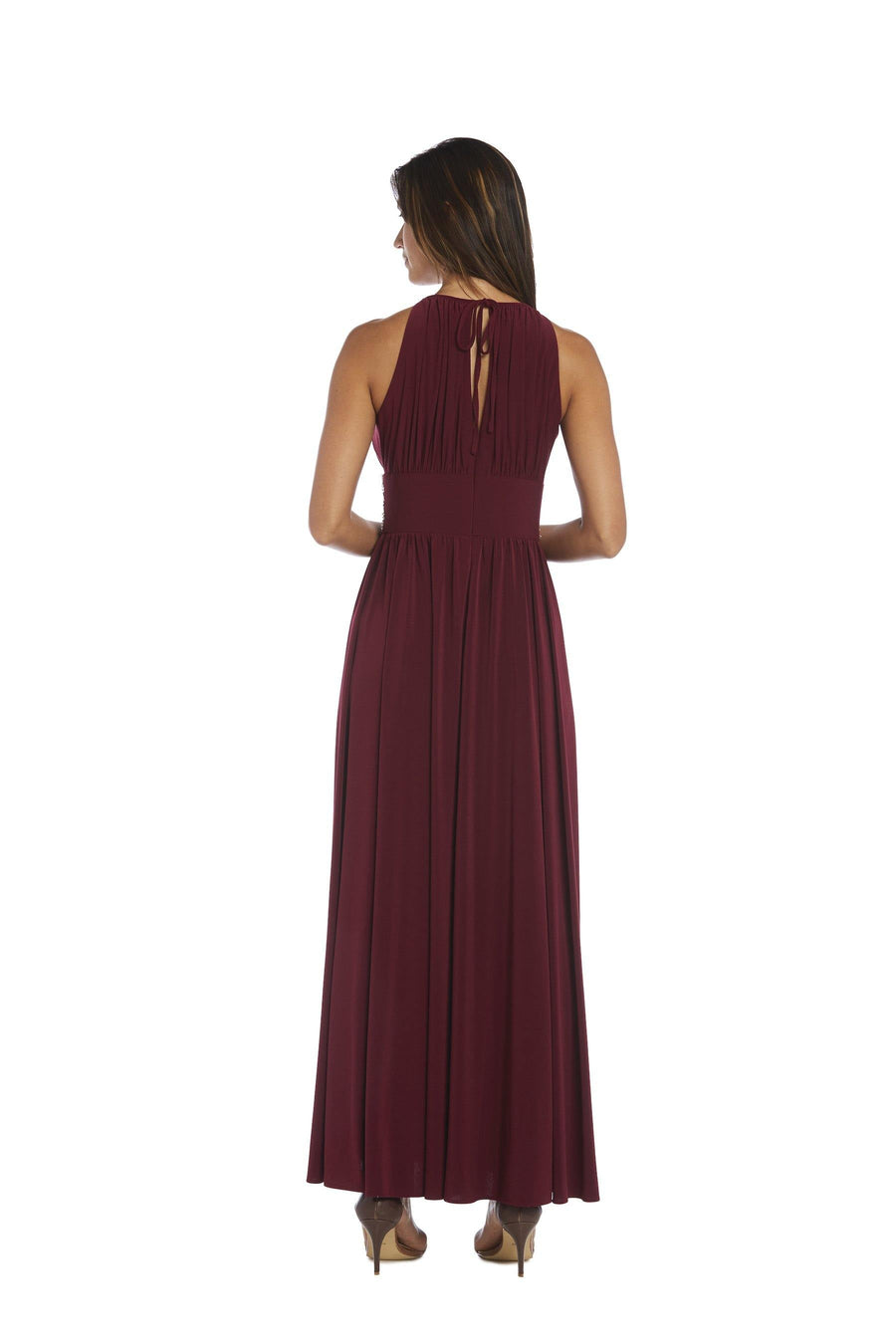 Formal Dresses Long Formal Beaded Waist Dress Merlot