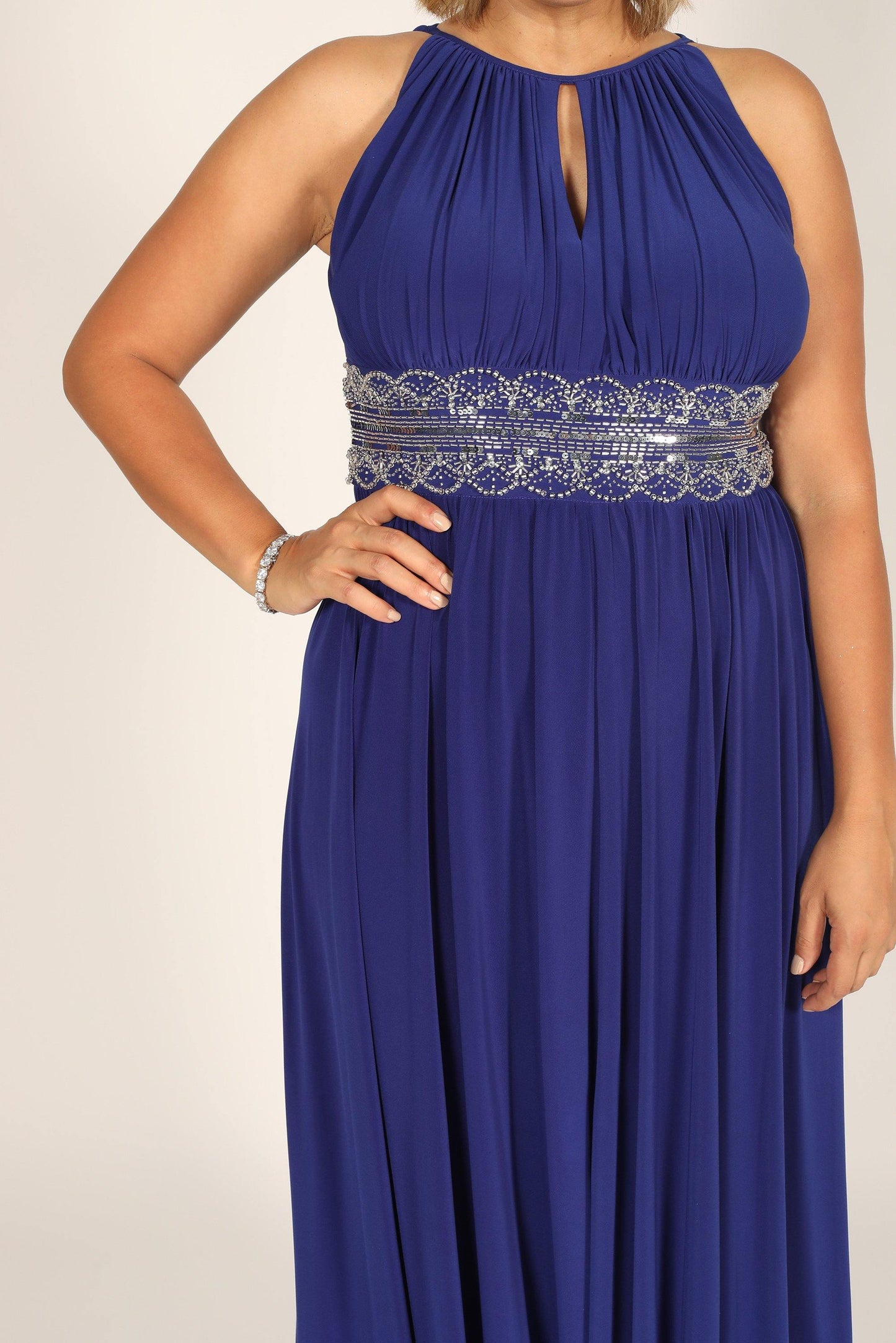 R&M Richards Long Plus Size Embellished Waist Dress 1328W - The Dress Outlet