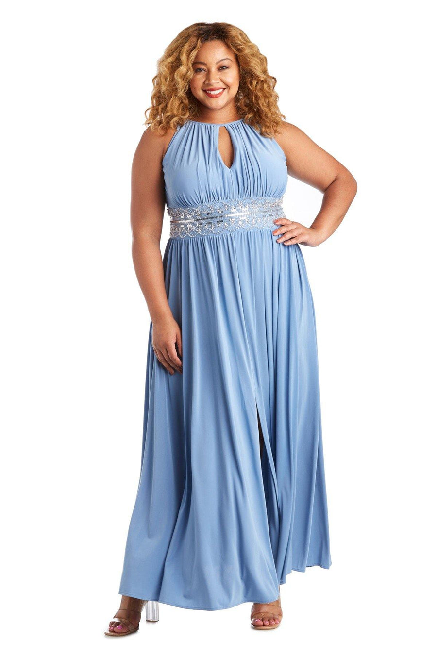 R&M Richards Long Plus Size Embellished Waist Dress 1328W - The Dress Outlet