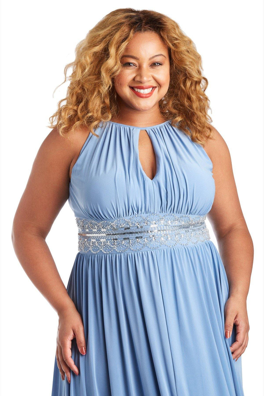 R&M Richards Long Plus Size Embellished Waist Dress 1328W - The Dress Outlet