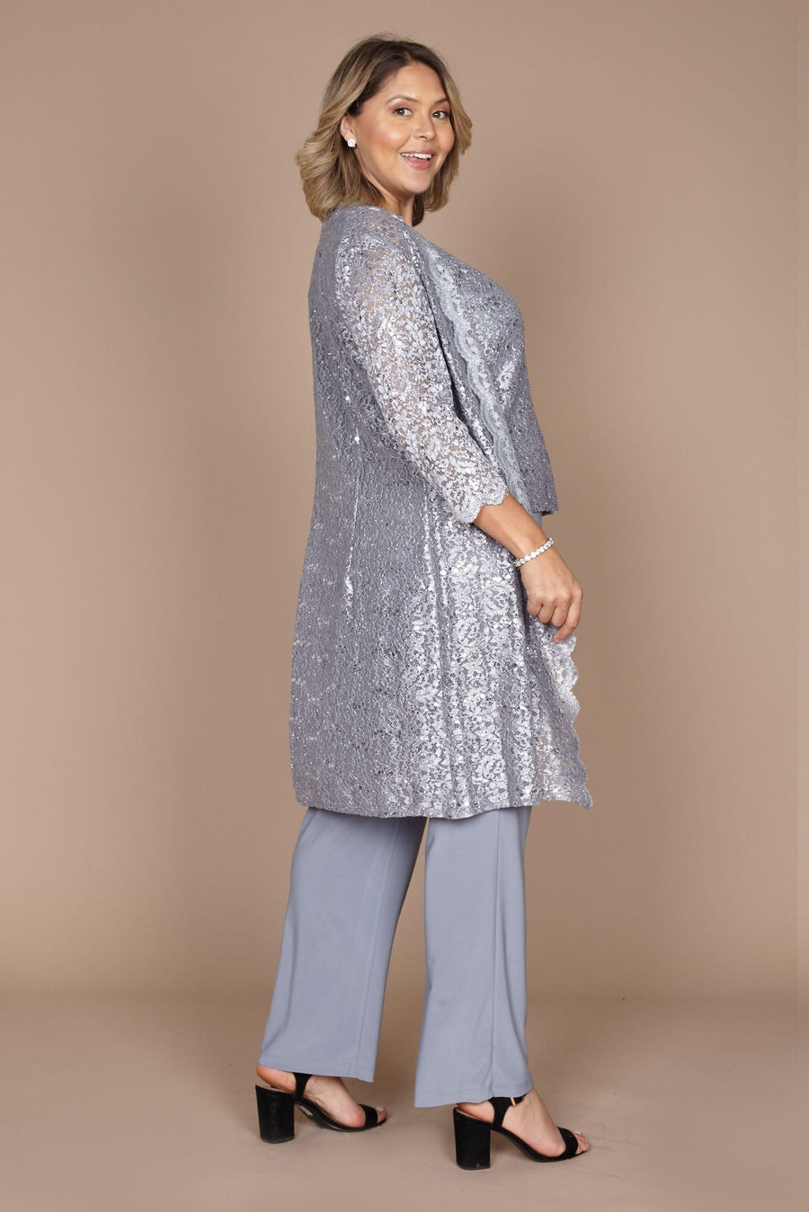 R&M Richards Mother of the Bride Pant Suit Made in USA Silver