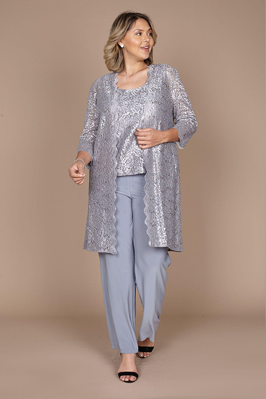 R&M Richards Mother of the Bride Pant Suit Made in USA Silver