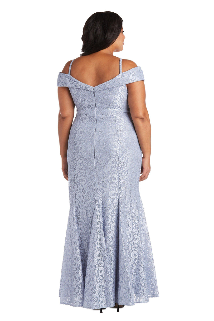 R&M Richards Plus Size Long Formal Lace Gown Chambray