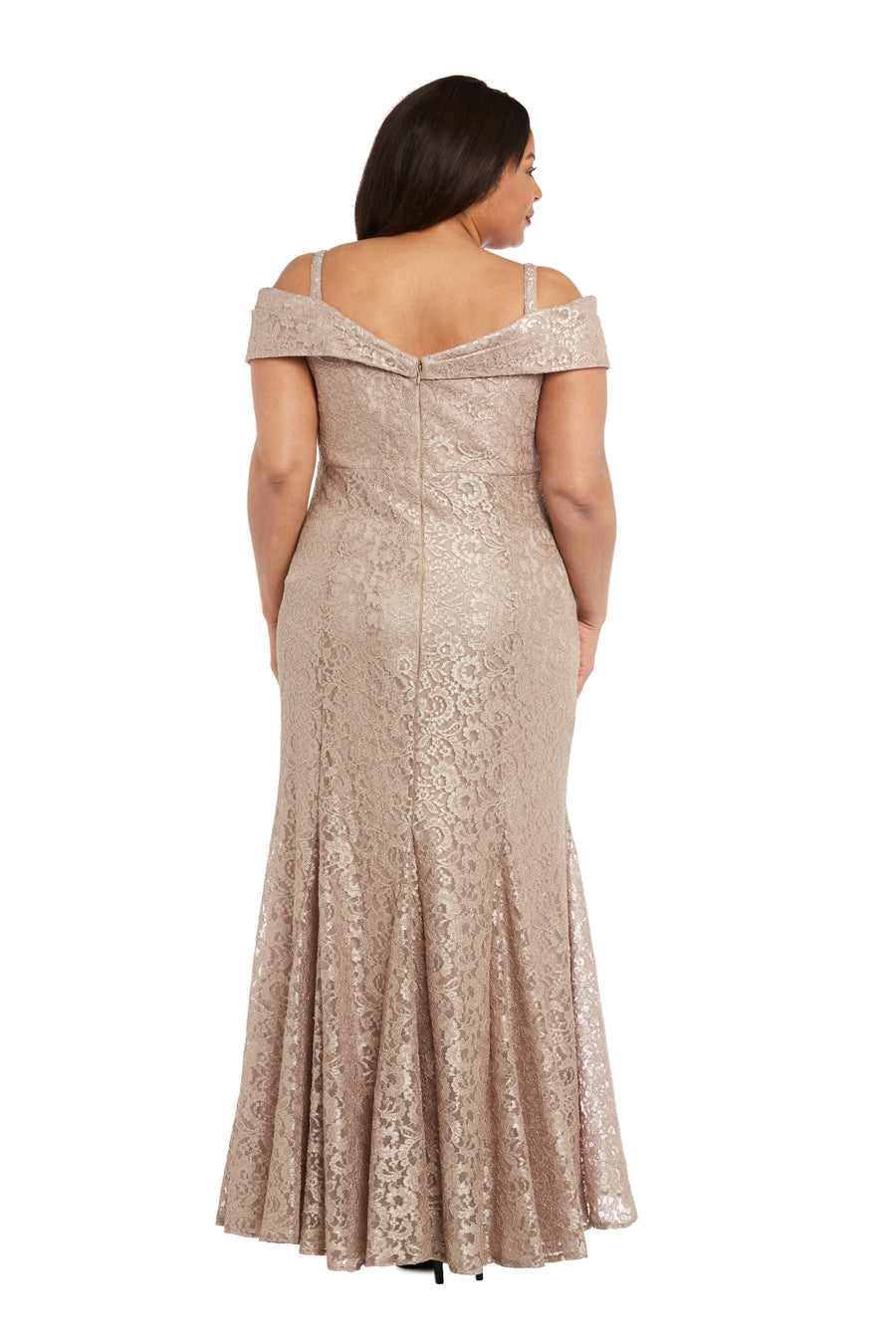 R&M Richards Plus Size Long Formal Lace Gown Champagne