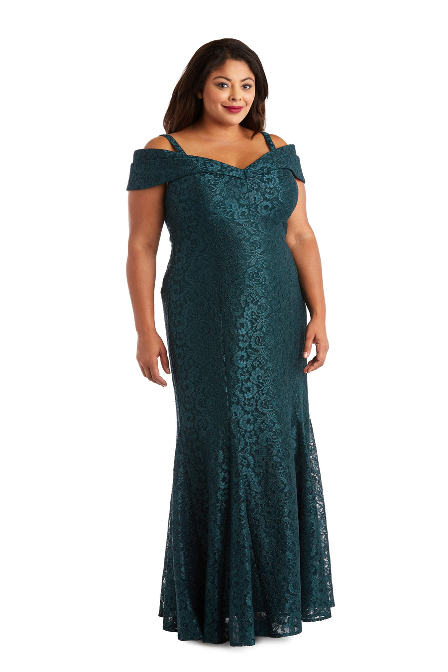 R&M Richards Plus Size Long Formal Lace Gown Hunter