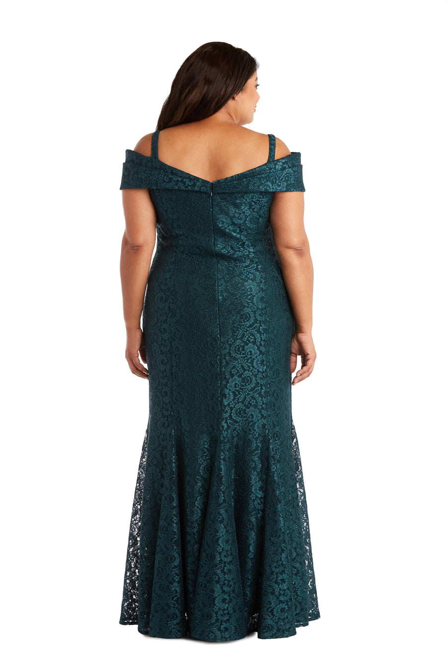 R&M Richards Plus Size Long Formal Lace Gown Hunter