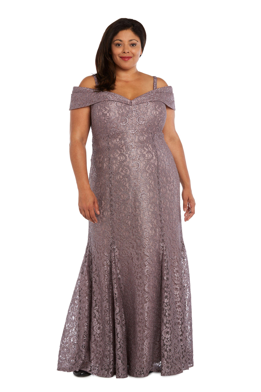 R&M Richards Plus Size Long Formal Lace Gown Mocha