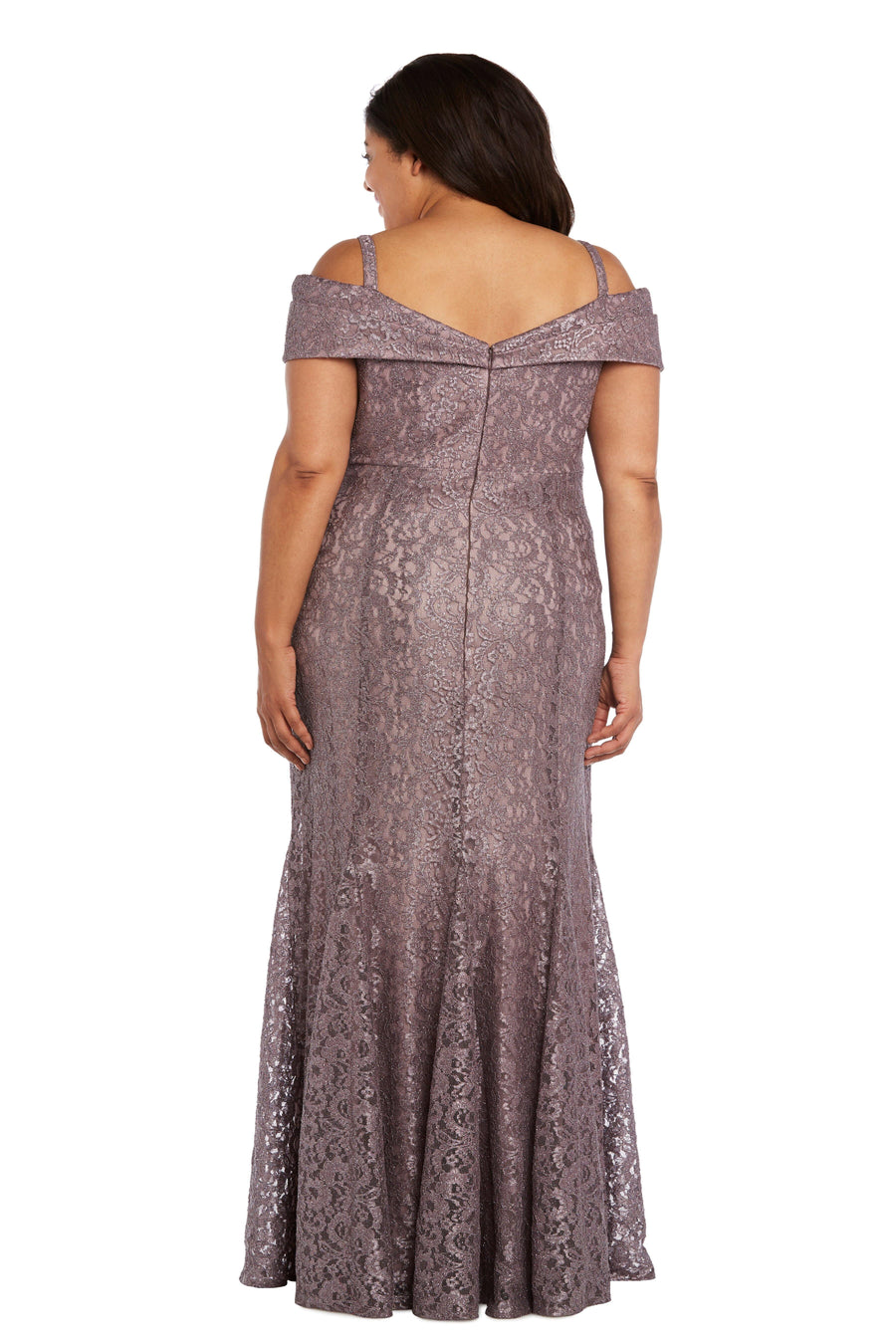 R&M Richards Plus Size Long Formal Lace Gown Mocha