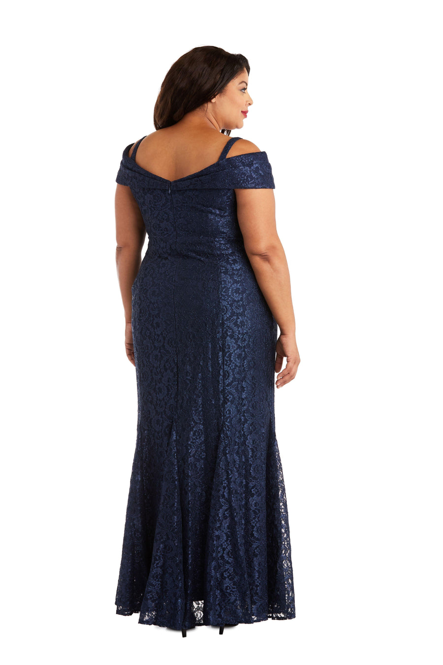 R&M Richards Plus Size Long Formal Lace Gown Navy