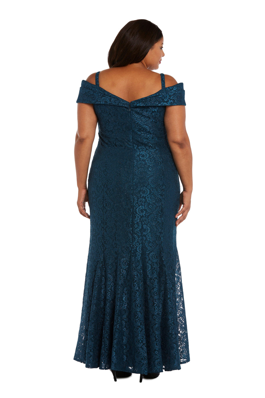 R&M Richards Plus Size Long Formal Lace Gown Peacock