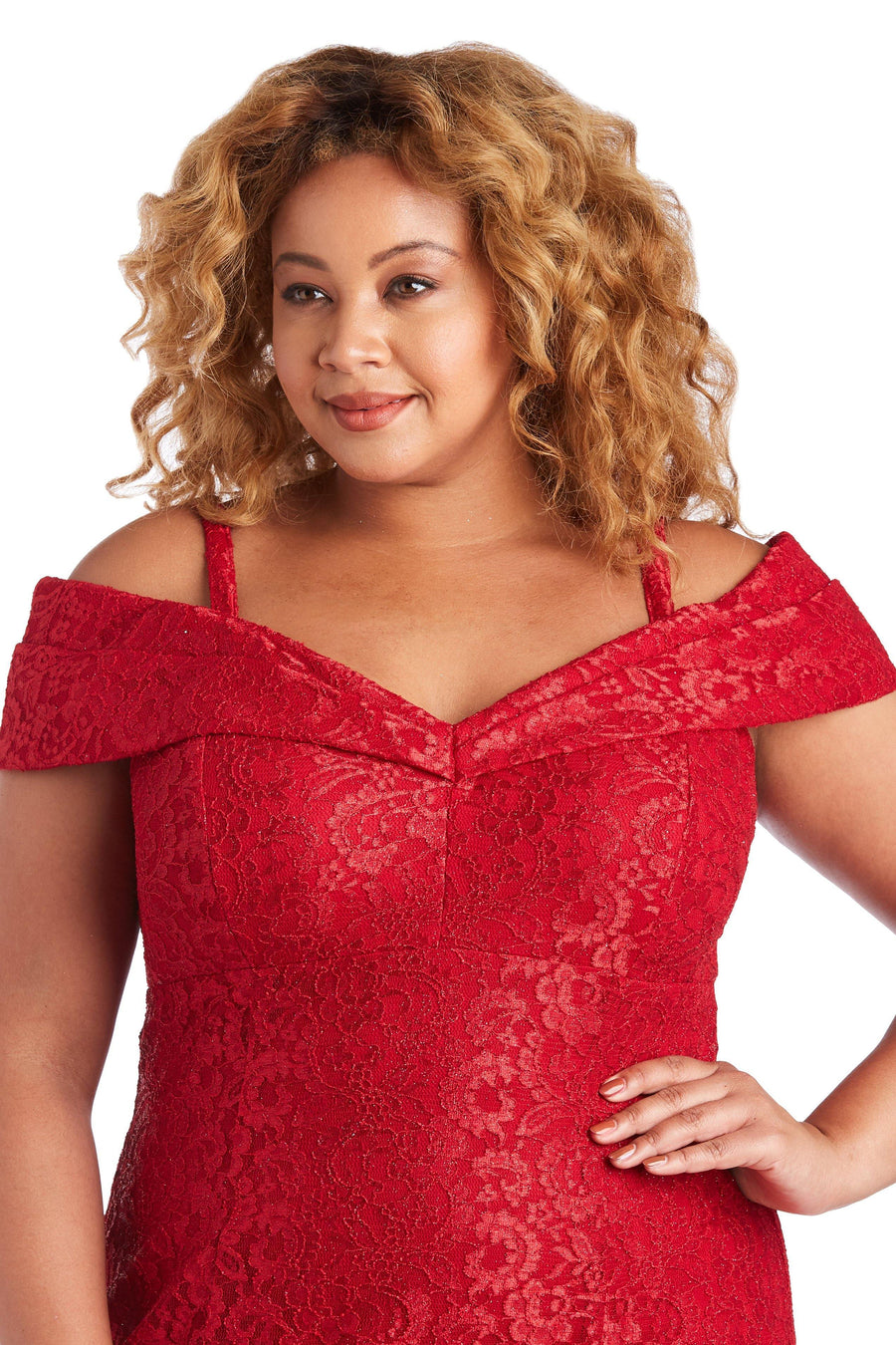 R&M Richards Plus Size Long Formal Lace Gown Red