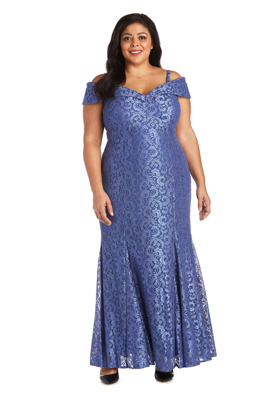 R&M Richards Plus Size Long Formal Lace Gown Periwinkle