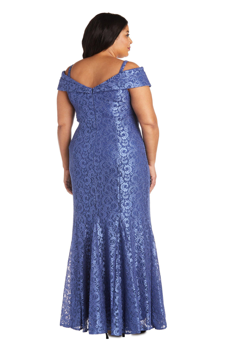 R&M Richards Plus Size Long Formal Lace Gown Periwinkle