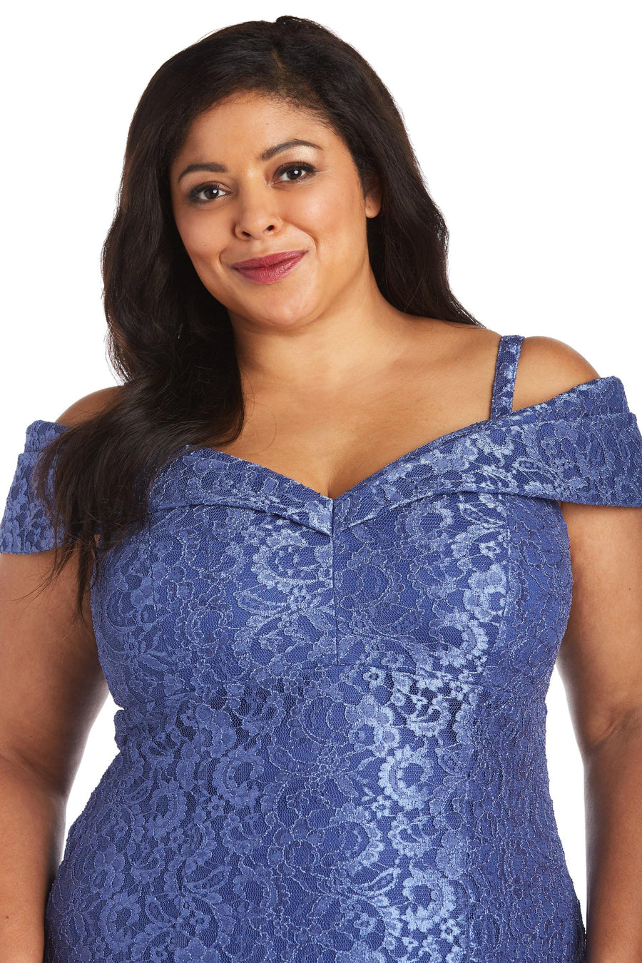 R&M Richards Plus Size Long Formal Lace Gown Periwinkle