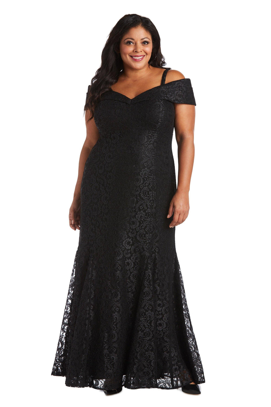 R&M Richards Plus Size Long Formal Lace Gown Black