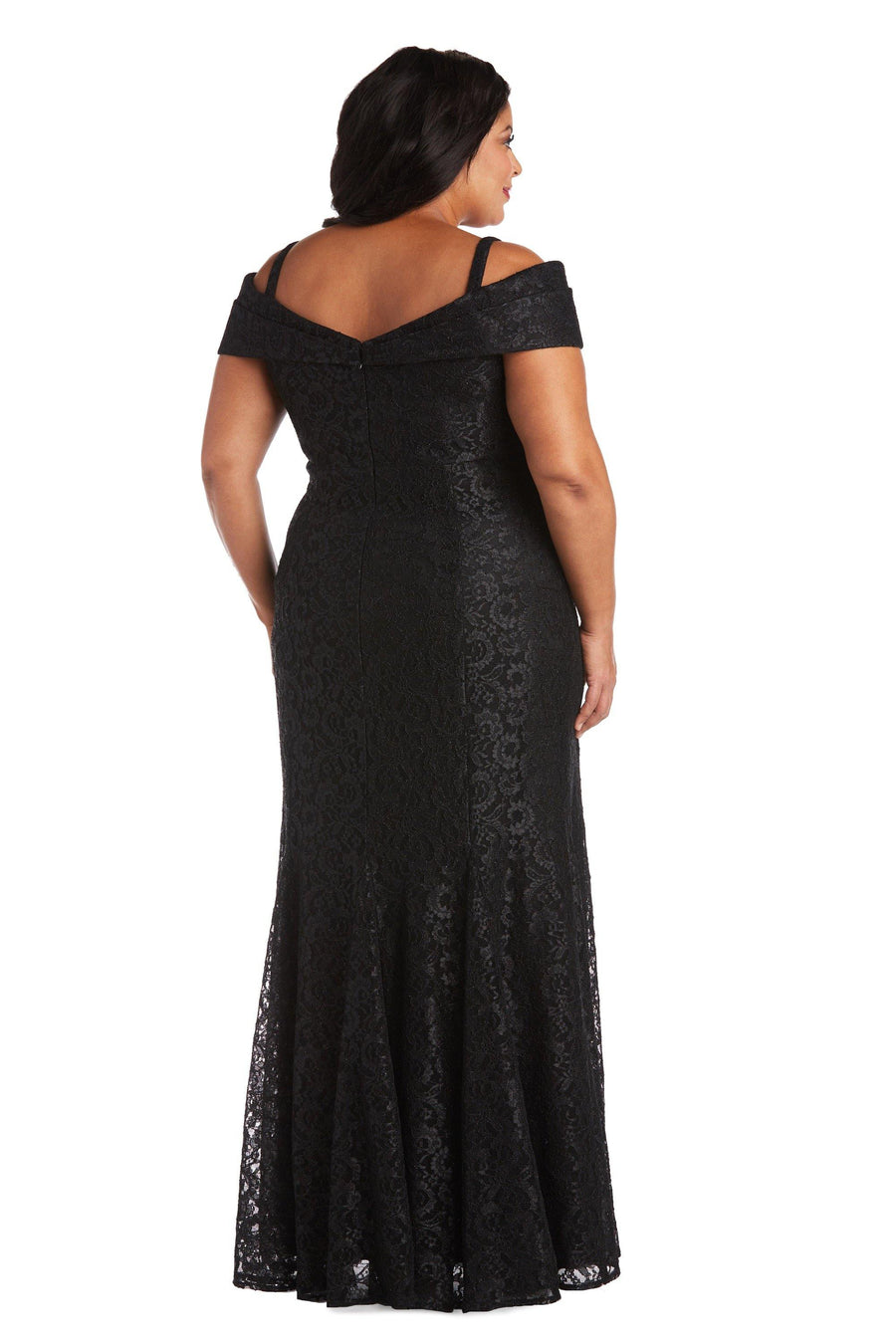 R&M Richards Plus Size Long Formal Lace Gown Black