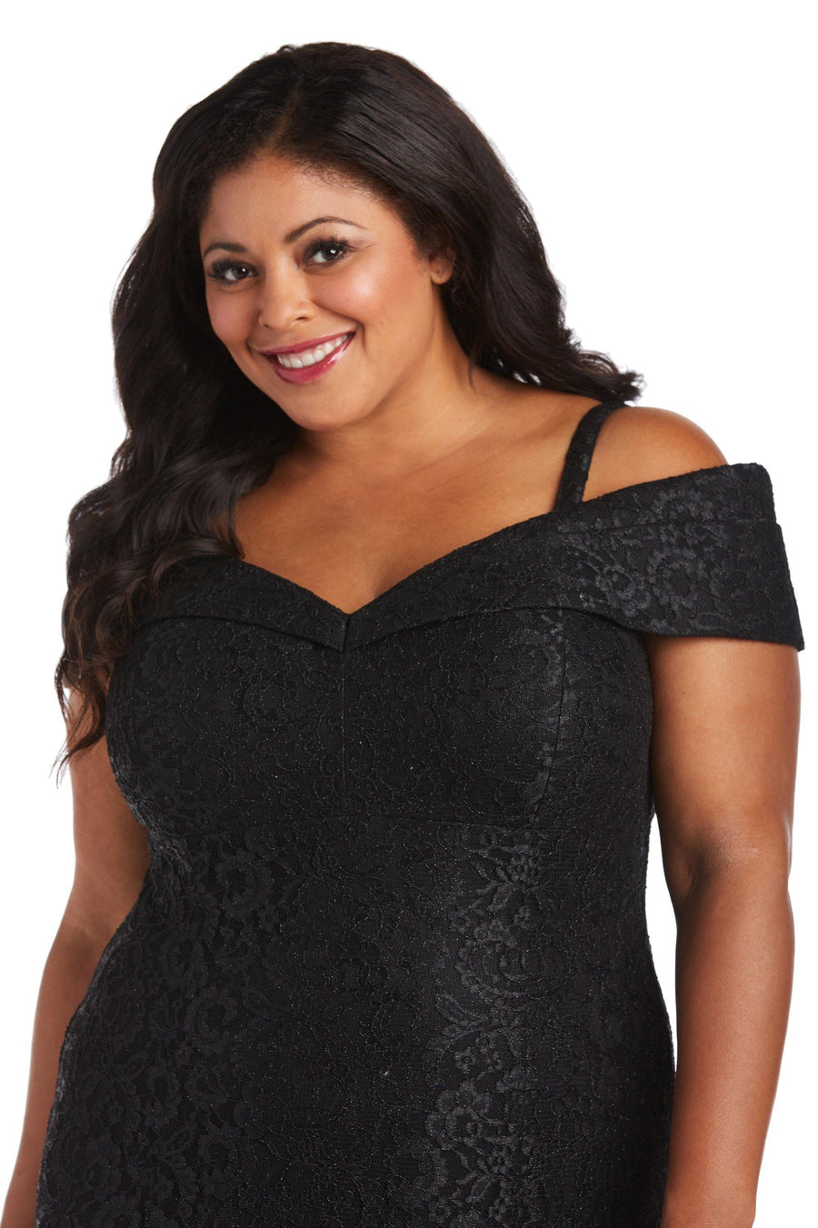 R&M Richards Plus Size Long Formal Lace Gown Black