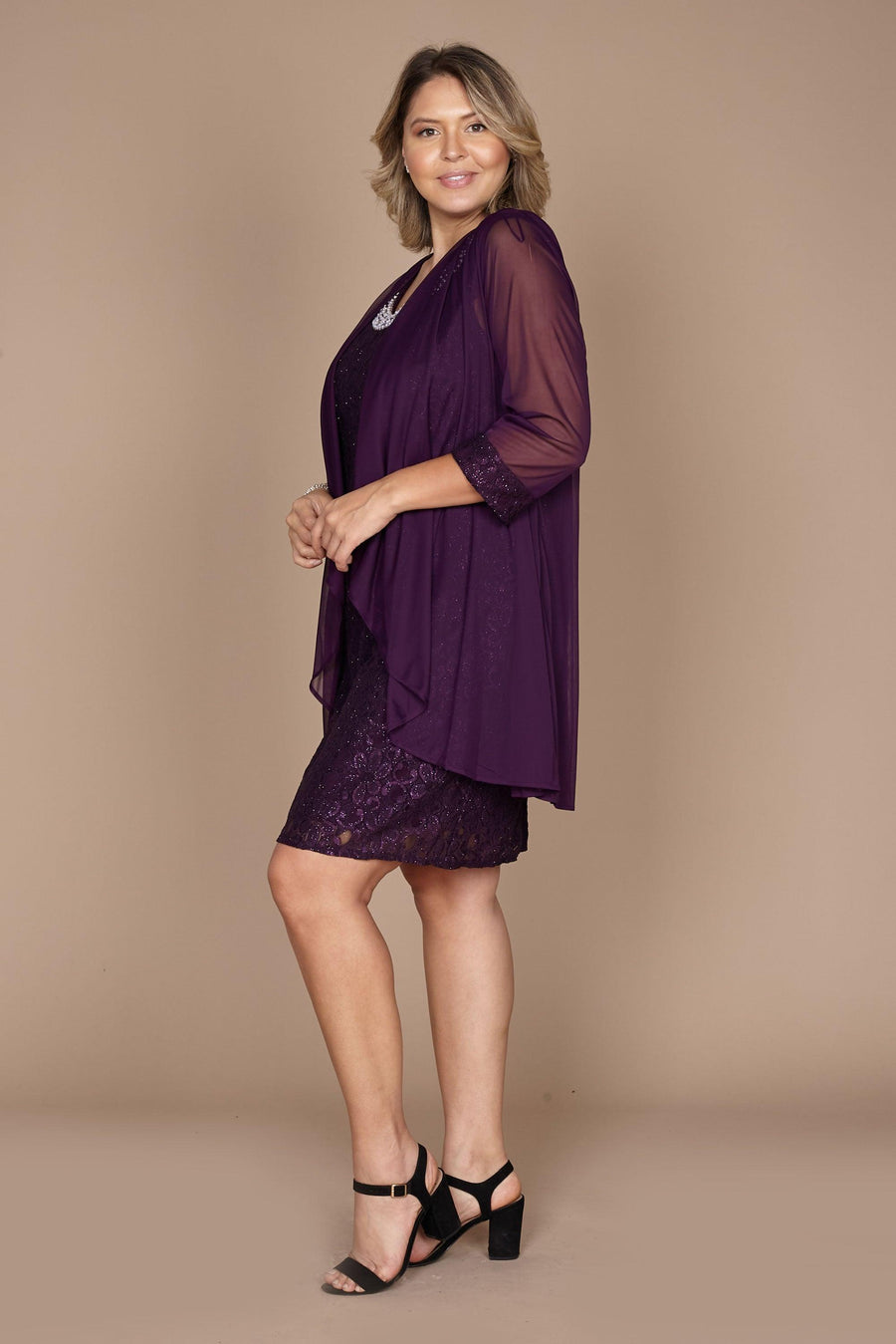 R&M Richards Short Mother of the Bride Dress Plum